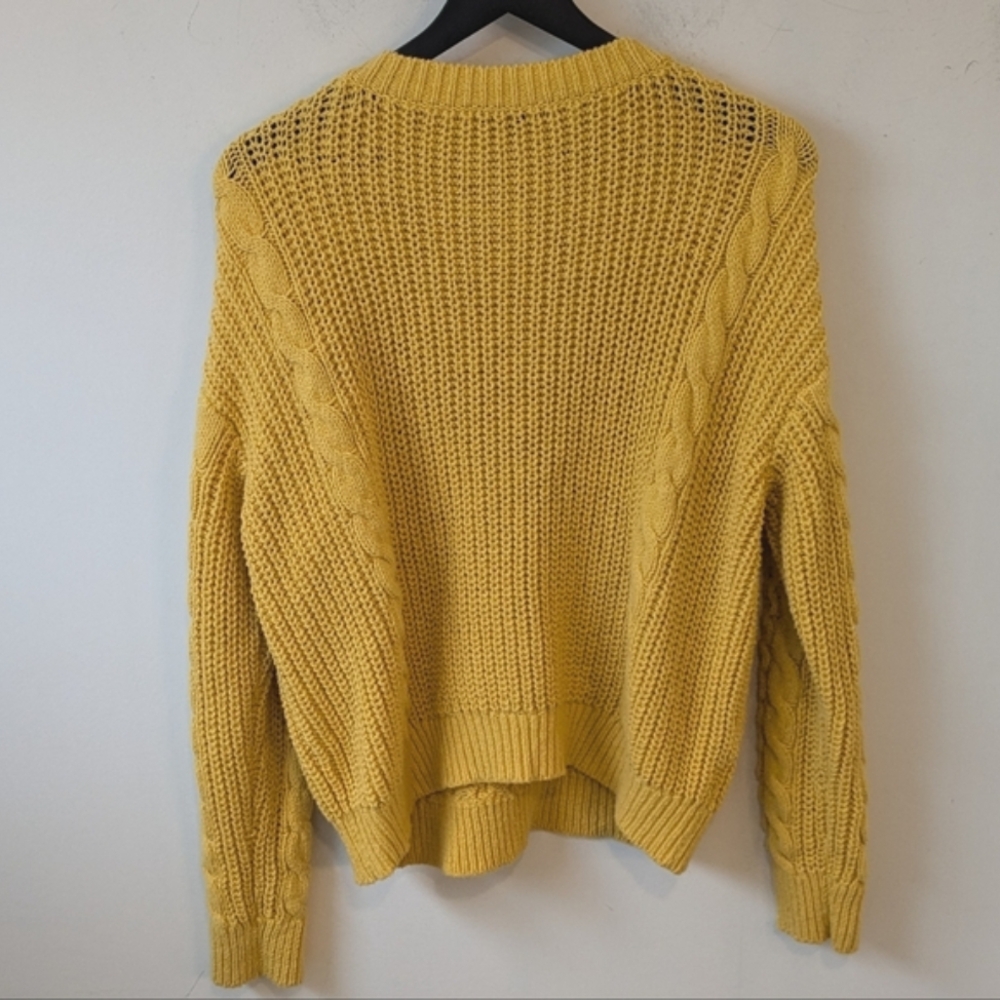 Ann Taylor 2022 Mustard Yellow Women's Cotton Blend Fisherman Cable Knit Sweater - Picture 4 of 7